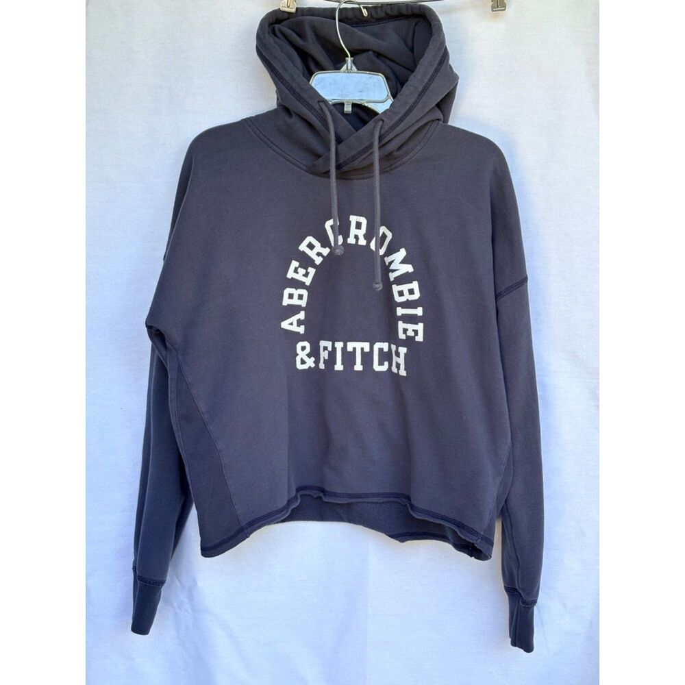 Abercrombie & Fitch Vintage Logo Cropped Hoodie Dark Gray Charcoal L